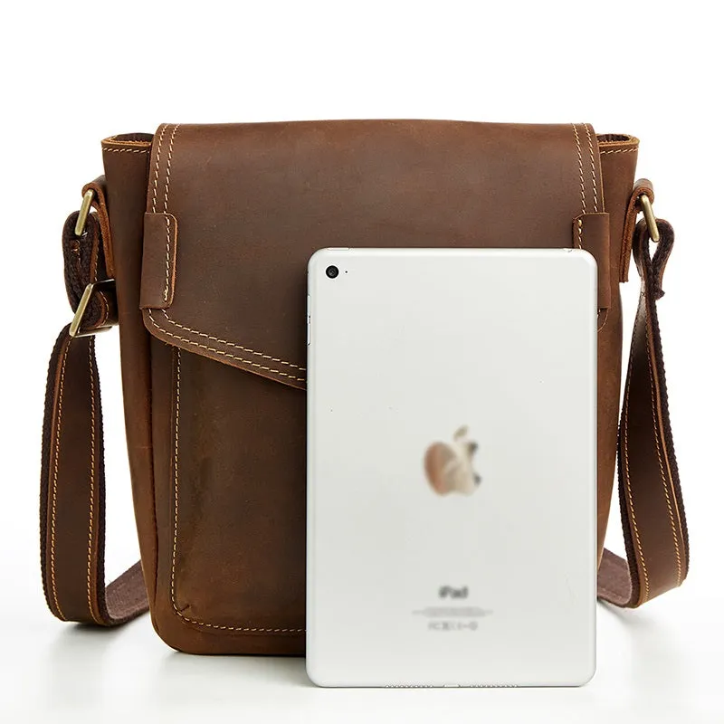 Vintage Leather Small Messenger Bag Shoulder Bag Crossbody For Men