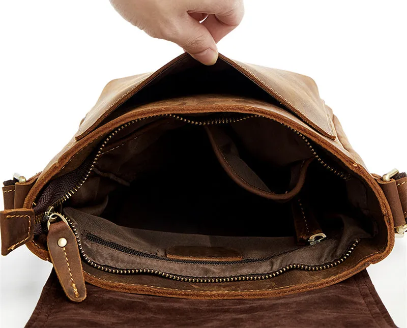 Vintage Leather Small Messenger Bag Shoulder Bag Crossbody For Men