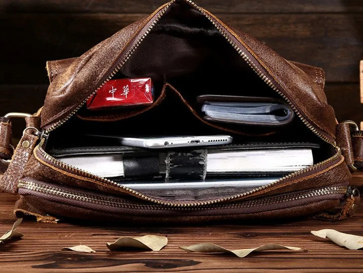 Vintage Leather Small Messenger Bag Shoulder Bag For Men