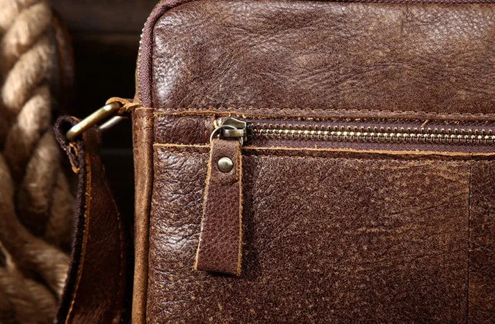 Vintage Leather Small Messenger Bag Shoulder Bag For Men