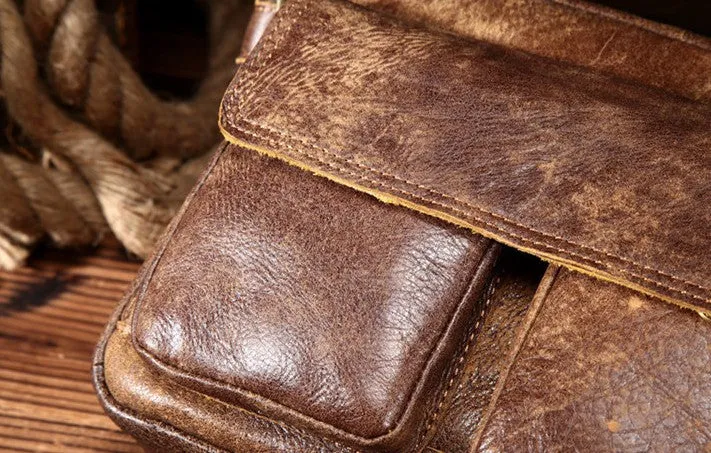 Vintage Leather Small Messenger Bag Shoulder Bag For Men
