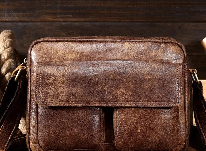 Vintage Leather Small Messenger Bag Shoulder Bag For Men