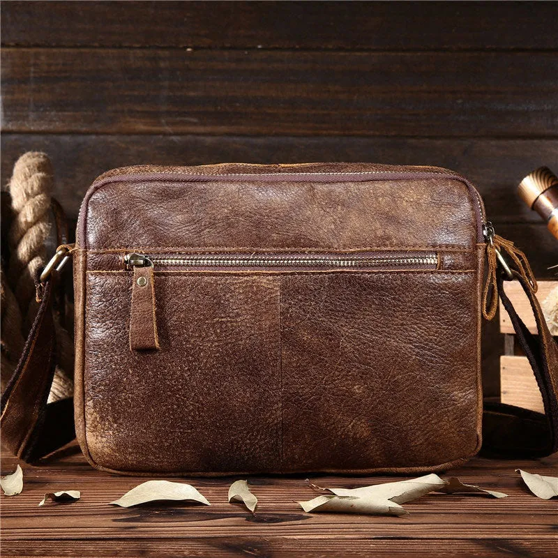 Vintage Leather Small Messenger Bag Shoulder Bag For Men