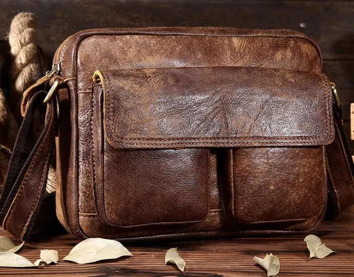 Vintage Leather Small Messenger Bag Shoulder Bag For Men