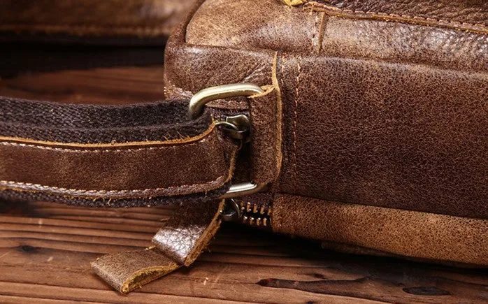 Vintage Leather Small Messenger Bag Shoulder Bag For Men