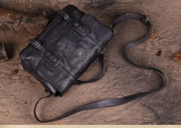 Vintage Mens Brown Leather Briefcase Messenger Bag Black Side Bag Work Bag for Men