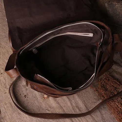 Vintage Mens Brown Leather Briefcase Messenger Bag Black Side Bag Work Bag for Men
