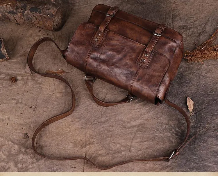Vintage Mens Brown Leather Briefcase Messenger Bag Black Side Bag Work Bag for Men
