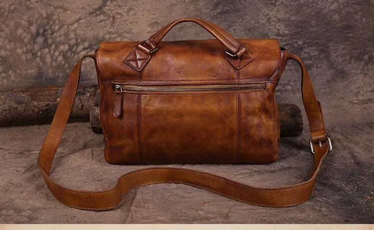 Vintage Mens Brown Leather Briefcase Messenger Bag Black Side Bag Work Bag for Men