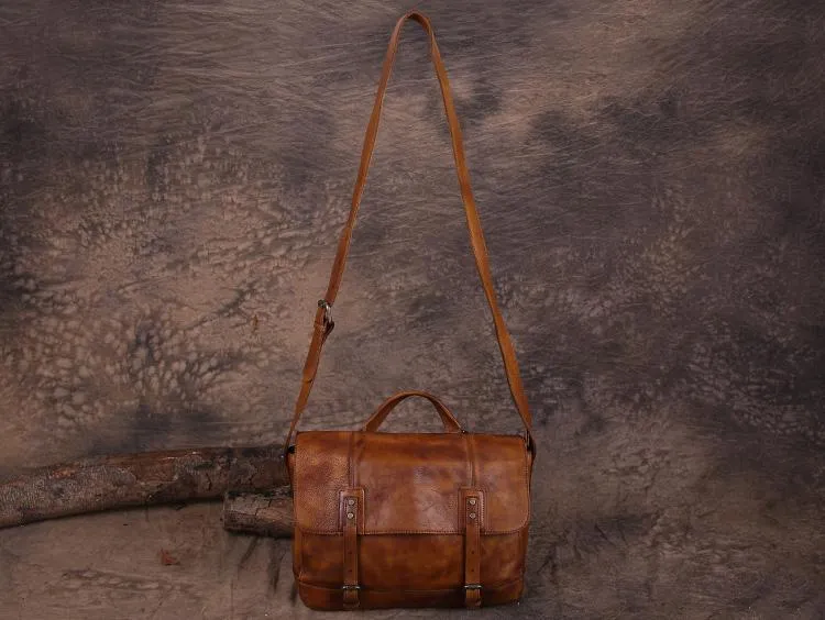 Vintage Mens Brown Leather Briefcase Messenger Bag Black Side Bag Work Bag for Men