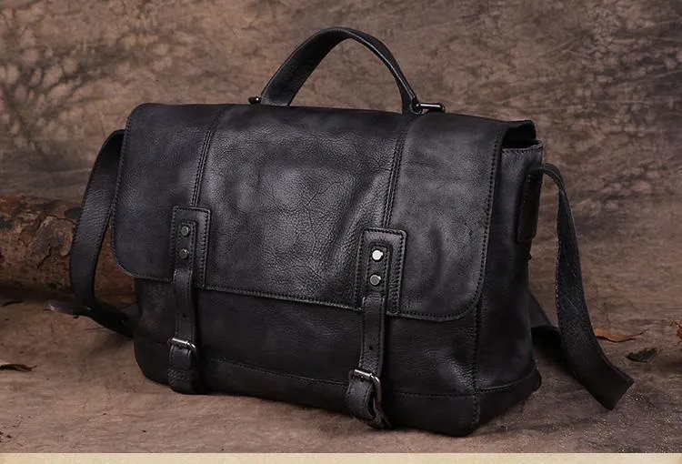Vintage Mens Brown Leather Briefcase Messenger Bag Black Side Bag Work Bag for Men