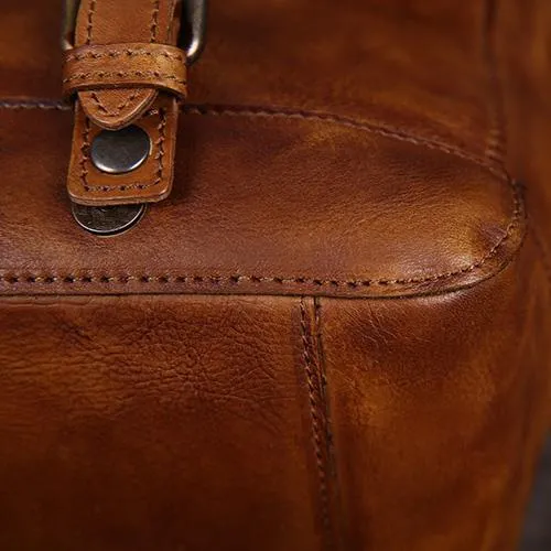 Vintage Mens Brown Leather Briefcase Messenger Bag Black Side Bag Work Bag for Men