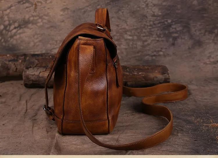 Vintage Mens Brown Leather Briefcase Messenger Bag Black Side Bag Work Bag for Men