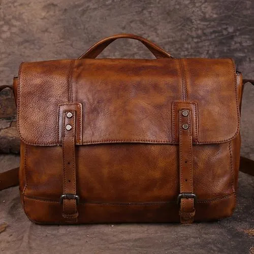 Vintage Mens Brown Leather Briefcase Messenger Bag Black Side Bag Work Bag for Men
