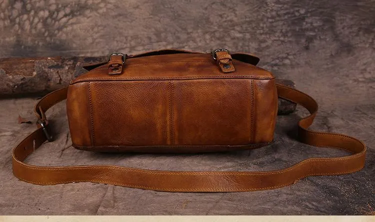 Vintage Mens Brown Leather Briefcase Messenger Bag Black Side Bag Work Bag for Men