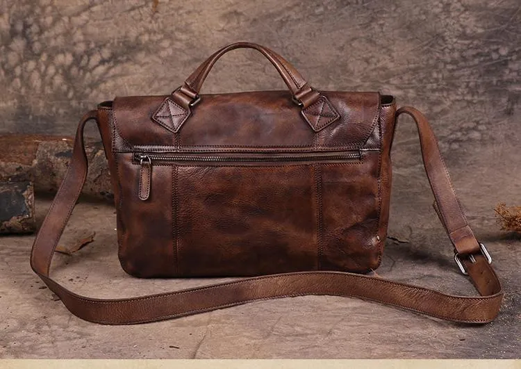 Vintage Mens Brown Leather Briefcase Messenger Bag Black Side Bag Work Bag for Men