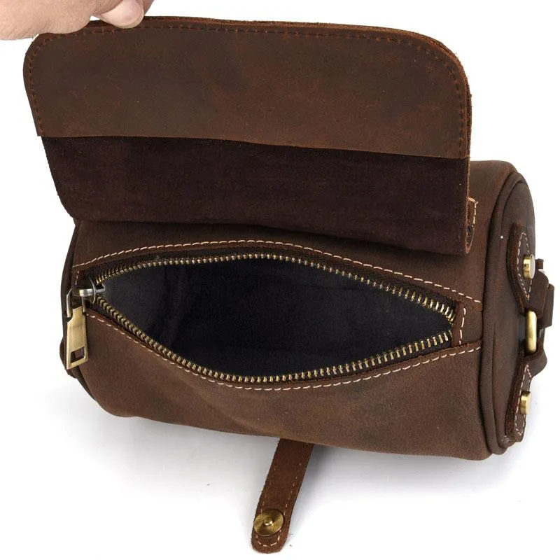 Vintage Mens Leather Barrel Side Bag Small Bucket Messenger Bag For Men