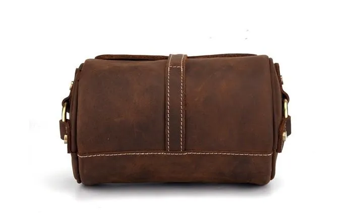 Vintage Mens Leather Barrel Side Bag Small Bucket Messenger Bag For Men