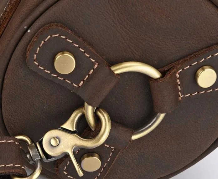 Vintage Mens Leather Barrel Side Bag Small Bucket Messenger Bag For Men