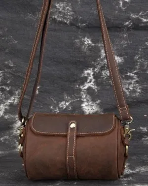 Vintage Mens Leather Barrel Side Bag Small Bucket Messenger Bag For Men
