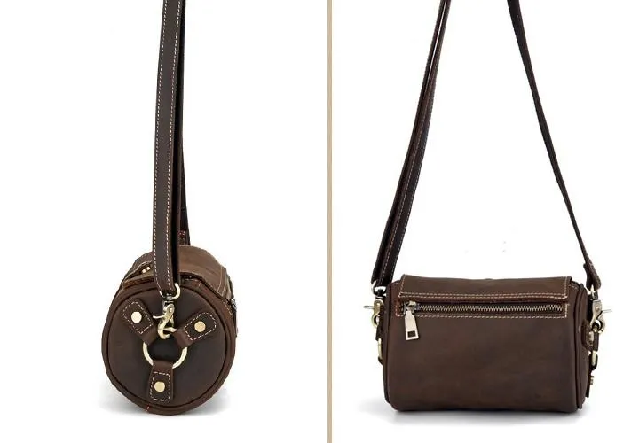 Vintage Mens Leather Barrel Side Bag Small Bucket Messenger Bag For Men