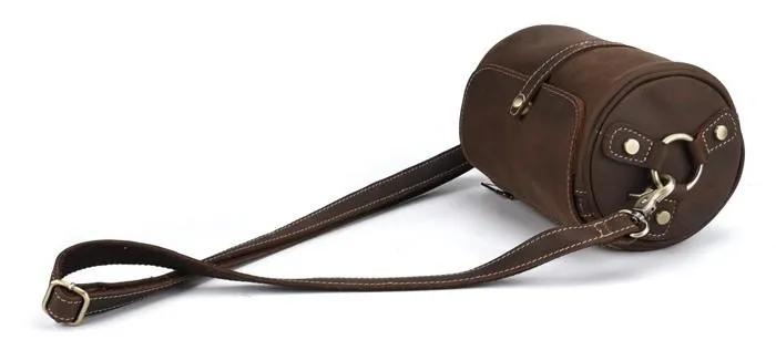 Vintage Mens Leather Barrel Side Bag Small Bucket Messenger Bag For Men