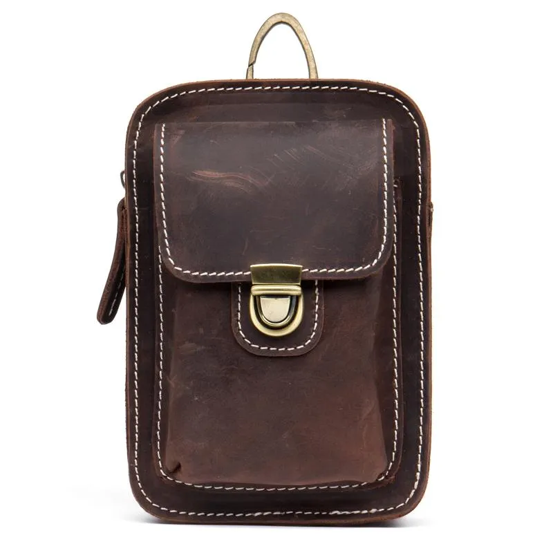 Vintage Mens Leather Belt Pouch Small Belt Cases Small Hip Pouch Waist Bag for Men