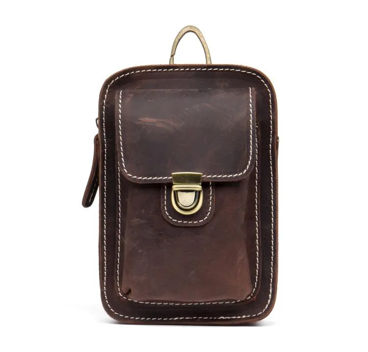 Vintage Mens Leather Belt Pouch Small Belt Cases Small Hip Pouch Waist Bag for Men