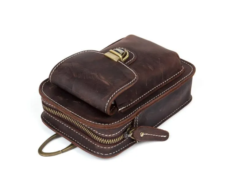 Vintage Mens Leather Belt Pouch Small Belt Cases Small Hip Pouch Waist Bag for Men