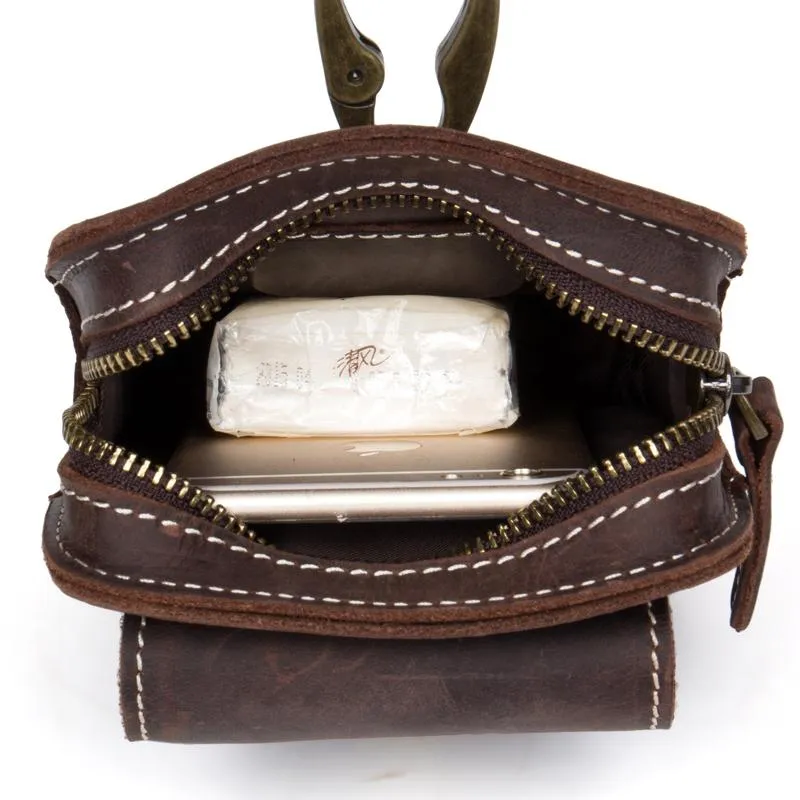 Vintage Mens Leather Belt Pouch Small Belt Cases Small Hip Pouch Waist Bag for Men