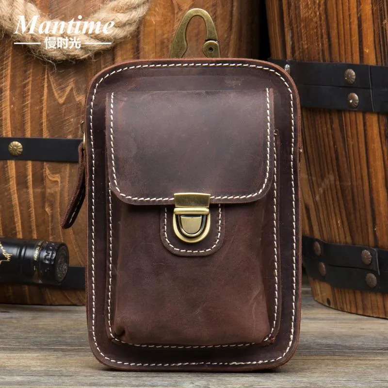 Vintage Mens Leather Belt Pouch Small Belt Cases Small Hip Pouch Waist Bag for Men