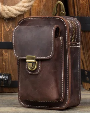 Vintage Mens Leather Belt Pouch Small Belt Cases Small Hip Pouch Waist Bag for Men