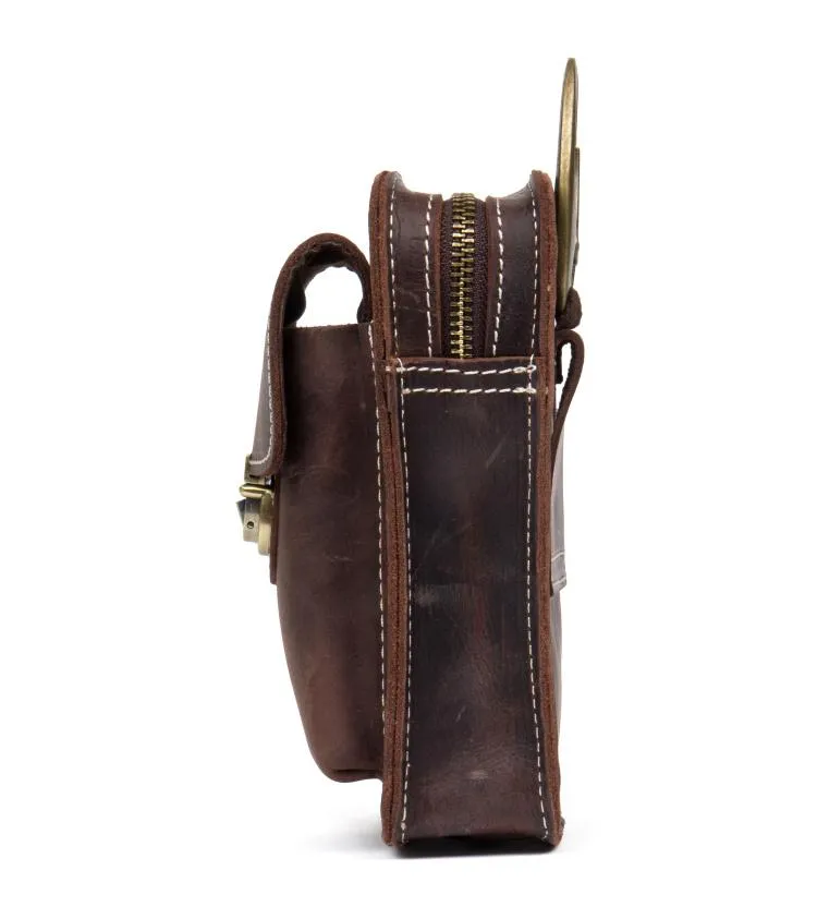 Vintage Mens Leather Belt Pouch Small Belt Cases Small Hip Pouch Waist Bag for Men