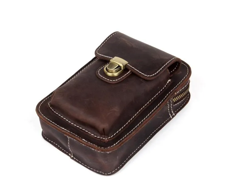 Vintage Mens Leather Belt Pouch Small Belt Cases Small Hip Pouch Waist Bag for Men