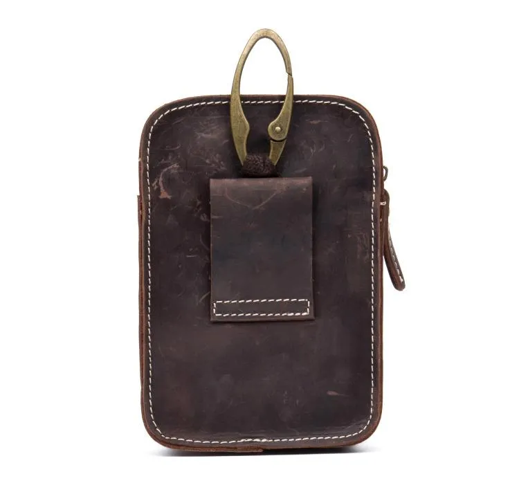 Vintage Mens Leather Belt Pouch Small Belt Cases Small Hip Pouch Waist Bag for Men