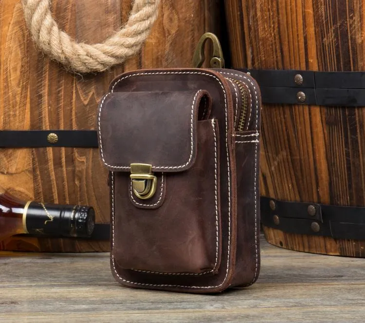 Vintage Mens Leather Belt Pouch Small Belt Cases Small Hip Pouch Waist Bag for Men