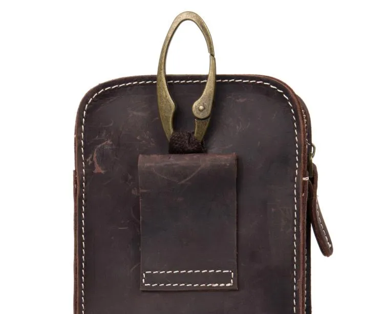 Vintage Mens Leather Belt Pouch Small Belt Cases Small Hip Pouch Waist Bag for Men