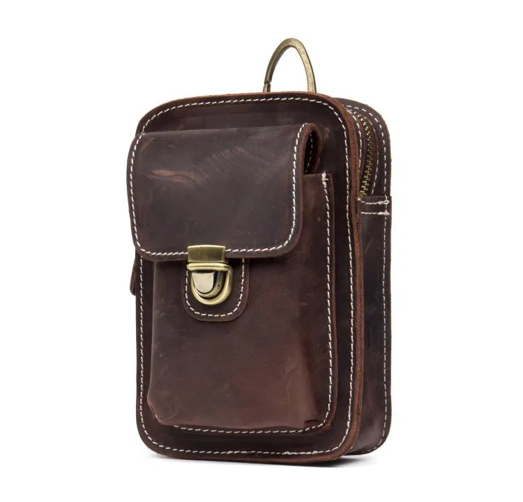 Vintage Mens Leather Belt Pouch Small Belt Cases Small Hip Pouch Waist Bag for Men