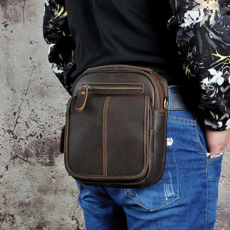 Vintage Mens Leather Side Bag Belt Pouch Holster Belt Case Waist Pouch for Men