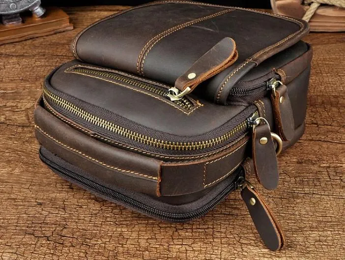 Vintage Mens Leather Side Bag Belt Pouch Holster Belt Case Waist Pouch for Men