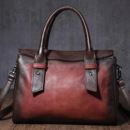 Vintage Red Ladies Leather Handbag Purse Brown Work Handbag Shoulder Purse for Women