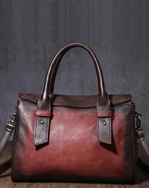 Vintage Red Ladies Leather Handbag Purse Brown Work Handbag Shoulder Purse for Women