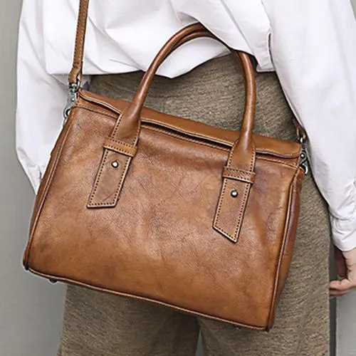 Vintage Red Ladies Leather Handbag Purse Brown Work Handbag Shoulder Purse for Women