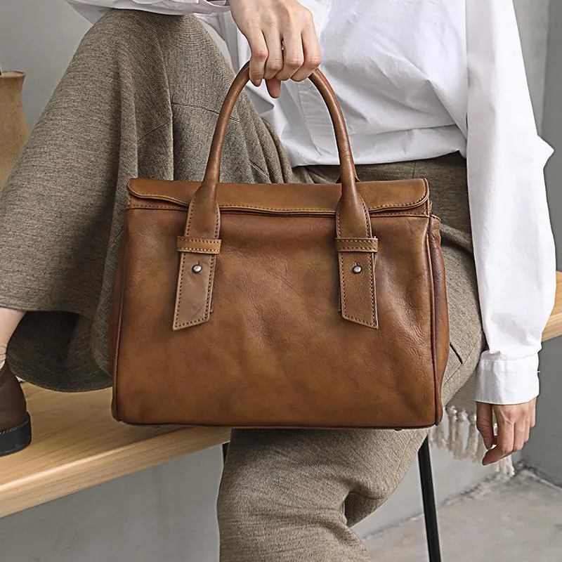 Vintage Red Ladies Leather Handbag Purse Brown Work Handbag Shoulder Purse for Women