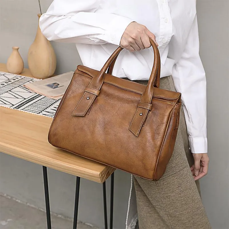Vintage Red Ladies Leather Handbag Purse Brown Work Handbag Shoulder Purse for Women