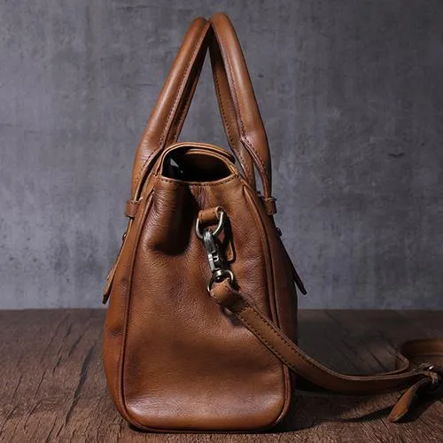 Vintage Red Ladies Leather Handbag Purse Brown Work Handbag Shoulder Purse for Women