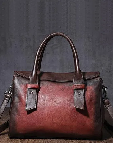 Vintage Red Ladies Leather Handbag Purse Brown Work Handbag Shoulder Purse for Women