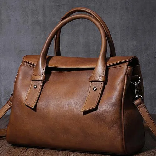 Vintage Red Ladies Leather Handbag Purse Brown Work Handbag Shoulder Purse for Women