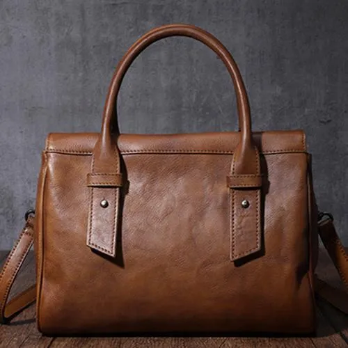 Vintage Red Ladies Leather Handbag Purse Brown Work Handbag Shoulder Purse for Women