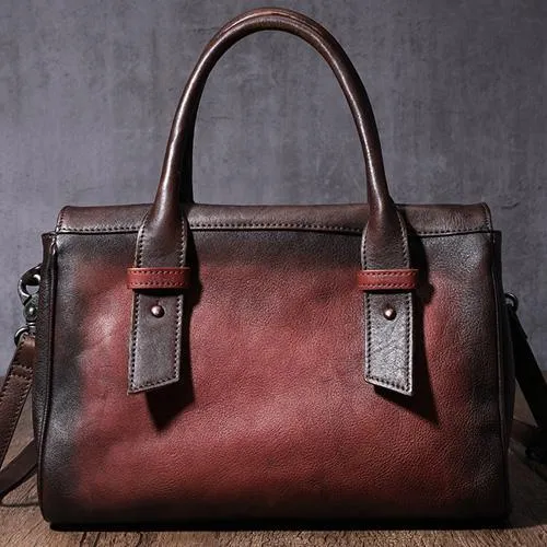 Vintage Red Ladies Leather Handbag Purse Brown Work Handbag Shoulder Purse for Women